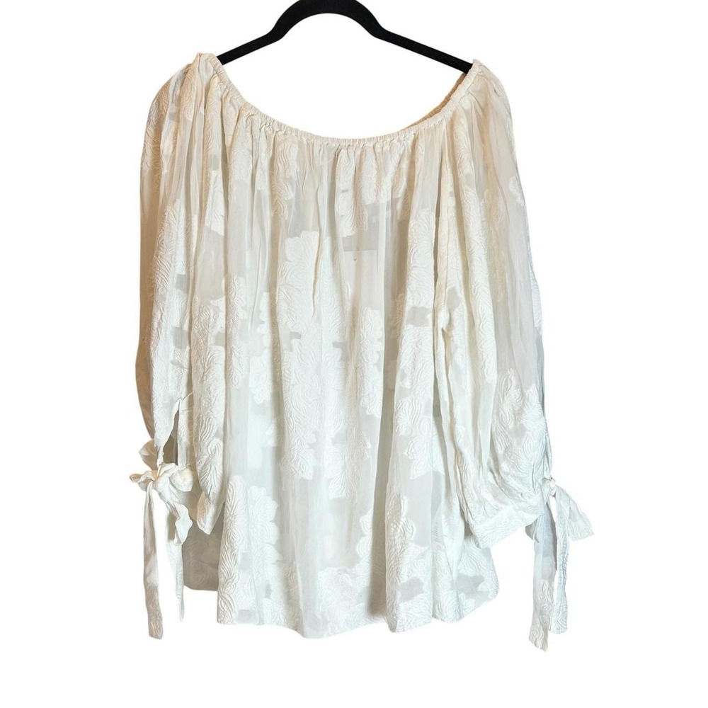 Wilfred Aritzia Calypso Blouse Espace White Floral Jacquard Tie Sleeve Top M NEW